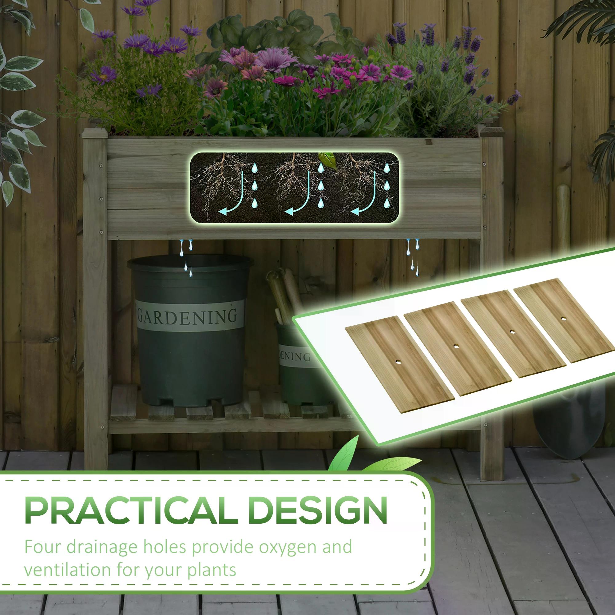 Outsunny Garden Wooden Planters, Raised Garden Bed with Legs and Storage Shelf Elevated Wooden Planter Box